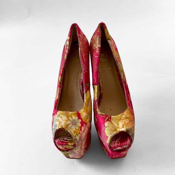 Y2K Floral Tapestry Chinoiserie Platform Stiletto Stripper Heels. 8 - Picture 4 of 6